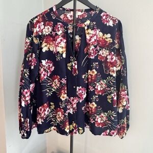 Umgee Womens S Navy Floral Boho Peasant Blouse Cottagecore Romantic